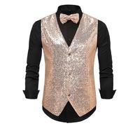 Gilet à paillettes pour homme et femme - Gilet de costume à paillettes - Col en V - Veste de costume pour carnaval, discothèque, club, mariage et fête, H Gold., M