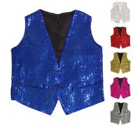 Gilet à paillettes pour homme - Gilet de costume pour homme - Gilets brillants sans manches à col en V - Gilet léger décontracté classique pour mariage, fête, bal de fin d'année, bleu, M