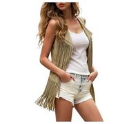 Gilet à pompons pour femme des années 70, sans manches, ouvert sur le devant, vêtement d'extérieur à pompons, gilet cardigan pour veste hippie vintage de rue, 1-Jaune clair, XXL