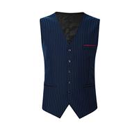 Gilet à rayures fines pour homme - Style classique et moderne - Taille boutonnée - Avec imprimé rayé - Coupe ajustée - Col en V - Sans manches - Pour une tenue décontractée et formelle, bleu marine