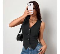 Gilet ajusté sans manches en tricot côtelé de couleur unie col V pour femmes en automne/hiver L,M,S,XL,XS,XXL,XXS,XXXL,XXXXLTissu tricoté