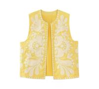 Gilet ample vintage Y2k avec broderie florale pour femme, jaune, XS