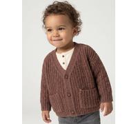 Gilet bébé col V en maille grosse jauge chocolat 3M(60CM)
