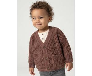 Gilet bébé col V en maille grosse jauge chocolat 6M(67CM)