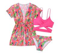 Gilet Bebe Piscine 1 an Brassard Enfant 2 Ans Maillot De Bain Fille Maillots de Bain 3 pièces pour bébé Fille en Bas âge, imprimé Feuilles Vertes, Bikini, Maillot Bain, Slip, Ensemble K5f19