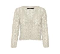 Gilet beige maille ajourée à coupe droite avec un col v et des manches longues M