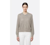 Gilet beige sable ajouré zippé en coton et tencel à sequins - S