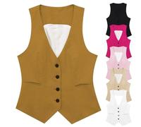 Gilet blazer sans manches pour femme - Gilet de costume pour femme - Noir - Coupe étroite - Col en V - Gilet de smoking Old Money - Gilet de costume élégant vintage - Gilet d'été sans manches - Gilet
