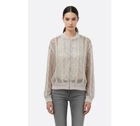 Gilet bomber champagne ajouré en lin et soie à sequins - M