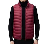 Gilet bouffant léger et chaud pour homme - Veste d'hiver sans manches isotherme avec fermeture éclair, bordeaux, XL