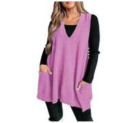 Gilet Bouffant léger et Confortable avec Poche Confortable pour Femme - Pull sans Manches à col en V - Tricot Ample - Tunique Flatteuse mi-Longue pour Femme n24