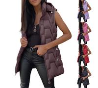 Gilet bouffant pour femme - Gilet long à capuche matelassé pour femme - Couleur unie - Léger - Vêtement d'extérieur sans manches - Veste thermique confortable rembourrée pour l'hiver, Noir , 4X-Large