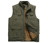 Gilet Bouffant rembourré pour Hommes Veste sans Manches doublée en Polaire épaisse Veste d'hiver Chaude Multi-Poches pour l'extérieur (Vert,6TG)