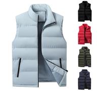 Gilet bouffant sans manches à fermeture éclair pour femme - Veste rembourrée légère sans manches douce et confortable de couleur unie avec fermeture éclair intégrale - Vêtement d'extérieur thermique