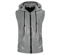 Gilet capuche brillant pour homme, T-shirt sans manches fermeture éclair avec paillettes métalliques et poche kangourou, Chemise de fête paillettes brillantes, disco des années 70-80 pour nightclub