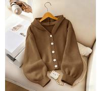 Gilet cardigan à capuche court, uni, à la mode et décontracté pour filles, automne/hiver 8Y,9Y,10Y,11Y,12YUnicoloreTricots