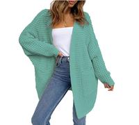 Gilet Cardigan Femme torsadée, Ouvert sur Le Devant, Manches Longues, Coupe Ample et décontractée, Vert, Taille M