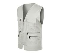 Gilet cargo pour homme - Gilet d'été léger - Avec de nombreuses poches - Séchage rapide - Gilet de travail - Respirant - Softshell - Veste de camping - Gilet de reporter, O beige., L