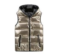 Gilet Chaud D'Hiver Pour Dames - Gilet En Duvet Pour Femmes Doré Brillant À La Mode Épaissie Sans Manches Doudoune Vêtements D'Hiver En Vrac Veste De Ski En Plein Air Gilet À Capuche Coupe-Ven