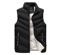 Gilet chaud pour homme - Gilet matelassé pour homme - Gilet de travail étroit avec poches zippées - Sans manches - Veste de transition - Gilet d'hiver thermique - Coupe-vent - Gilet d'extérieur, Noir