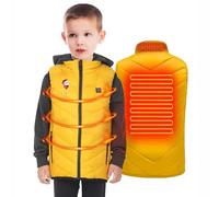 Gilet Chauffante Enfant USB Jacket Sans Manche Manteau avec 2 Zones de Chauffage Vêtements Chauffants Intelligents avec 3 Température Réglable Outerwear Imprimé pour Camping, 4-15 Ans