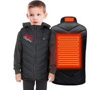 Gilet Chauffante Enfant USB Jacket Sans Manche Manteau avec 2 Zones de Chauffage Vêtements Chauffants Intelligents avec 3 Température Réglable Outerwear Imprimé pour Camping, 4-15 Ans