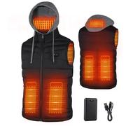 Gilet Chauffante Homme: Gilet Chauffant à Capuche Manteau Chauffant avec Batterie 16000mAh Doudoune Chauffante chauffante d'hiver (FR/ES, Alpha/lettres, TTG, Taille normale, Taille normale, Noir)