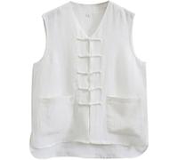 Gilet Chiese Traditioal Clothig Me Cotto Lie Gilet sans Manches Me Costume Hau sans Manches Arts Martiaux Costume, White, L-XL