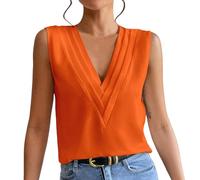 Gilet Costume Femme Grande Taille, DéBardeur Femme Sexy,Debardeur Femme Chic Et Elegant Couleur Pure Col V Camis DéContracté LéGèRe Confortable T Shirt Respirant sans Manches Basique Tendance Tops