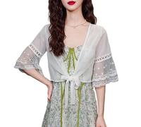 Gilet Costume Femme,Mesdames Mousseline De Soie Boléro Shrugs Tops Courts Élégant Cardigan en Dentelle À Manches Courtes Ouvert sur Le Devant Sheer Shrugs Tops Épaule Veste Cape Soirée Cover Up pour