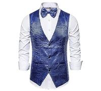Gilet Costume Homme Gilet à Paillettes pour Hommes Sequin Veste à Paillette Gilets sans Manche Gilet de Fête de Carnaval Tenue De Soiree Ensemble Gilet + Cravate (Chemise Non Incluse)