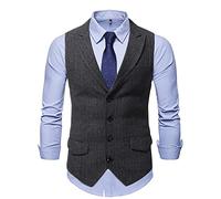 Gilet Costume pour Hommes - Automne Hiver Haute Qualité Hommes Stripe Col en V Revers Simple Poitrine Slim Business Mariage Garçons d'honneur Casual Hommes Costume Gilet, Gris Foncé, M