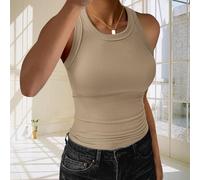 Gilet côtelé pour femme, coupe ajustée, doux et extensible, col montant sans manches, dos nu, tenue d'été basique.