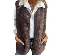 Gilet Court Chaud Boutonné pour Femme, Gilet Pelucheux Léger sans Manches, Manteau Polaire Chaud sans Manches pour l'hiver (Marron,M)