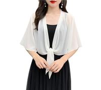 Gilet Court Femme,Boléros pour Femmes, Col en V, Décontracté, Léger, en Mousseline De Soie, Noué sur Le Devant, Manches Courtes, Haut Souple, Boléro D'Été, Cape De Mariage, Mini Veste pour R