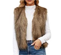 Gilet Court Femme Fausse Fourrure Manteau sans Manches Cardigan Imitation Fourrure Hiver Gilet Femmes Hiver Veste sans Manche Manteau Fausse Fourrure Grand Taille Pas Cher Cadeau Noel
