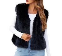 Gilet Court Femme Fausse Fourrure Manteau sans Manches Cardigan Imitation Fourrure Hiver Gilet Femmes Hiver Veste sans Manche Manteau Fausse Fourrure Grand Taille Pas Cher Cadeau Noel