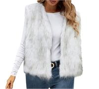 Gilet Court Femme Fausse Fourrure Manteau sans Manches Cardigan Imitation Fourrure Hiver Gilet Femmes Hiver Veste sans Manche Manteau Fausse Fourrure Grand Taille Pas Cher Cadeau Noel