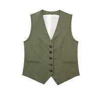 Gilet court sans manches pour femme - Gilet de loisirs avec simple boutonnage - Gilet de costume léger - Gilet de sport - Col en V - Gilet d'affaires - Couleur unie - Élégant blazer - Débardeur rétro