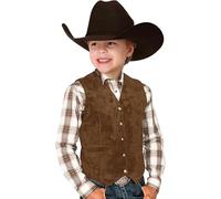 Gilet Cowboy Rétro Garçons Daim Cuir Costume Style Col V Casual Western Gilet Vintage Manteau Enfant Cravate Noël Costume Garçon Enfant Veste sans Manches (Brown, 11-12 Years)
