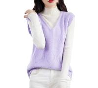 Gilet creux sans manches pour femme, col en V de couleur unie, gilet en cachemire pour l'automne et l'hiver., 56, M