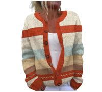 Gilet Crochet Femme Boheme Multicouleur Cardigan Crochet Femme Chic Veste Tricot Imprimé Fleurie Mode Bouton Matelassée Manteau Vintage Élégant Cardigan Chaud Doux Manteau De Automne Hiver