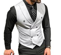Gilet de Costume à Double Boutonnage for Hommes, Gilet sans Manches d'affaires Formel décontracté à Revers, for Rendez-Vous de Mariage marié, Lot de 1 (Couleur : White, Taille : L)