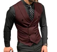 Gilet de costume à double boutonnage for hommes, gilet sans manches d'affaires formel décontracté à revers, for rendez-vous de mariage marié, lot de 1 (Couleur : Bourgogne, Taille : L)