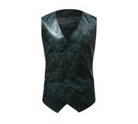 Gilet de costume à double boutonnage pour homme avec fermeture à boutons, sangle arrière réglable, motif floral vintage, coutures de qualité supérieure, doublure lisse, Vert, 85