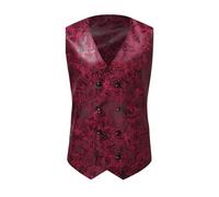 Gilet de costume à double boutonnage pour homme avec fermeture à boutons, sangle arrière réglable, motif floral vintage, coutures de qualité supérieure, doublure lisse, Rouge, L