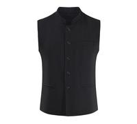 Gilet de costume chinois sans manches pour homme - Col montant - Coupe ajustée - Boutonnière - Avec poches - Business - Loisirs - Kung Fu