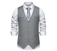 Gilet de costume classique à col en V pour homme avec fermeture à bouton, chaîne de poche décorative, doublure lisse, coutures soignées, tissu de qualité supérieure, look gentleman élégant, gris, 85