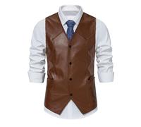 Gilet de costume en similicuir pour homme avec col en V, veste professionnelle avec fermeture à boutons, doublure douce, coutures soignées, texture lisse, look gentleman élégant, marron, 80