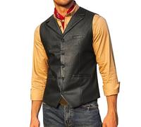 Gilet de costume en similicuir pour homme avec fermeture à boutons, sangle arrière réglable, coutures durables, ajustement confortable, Noir , XXL